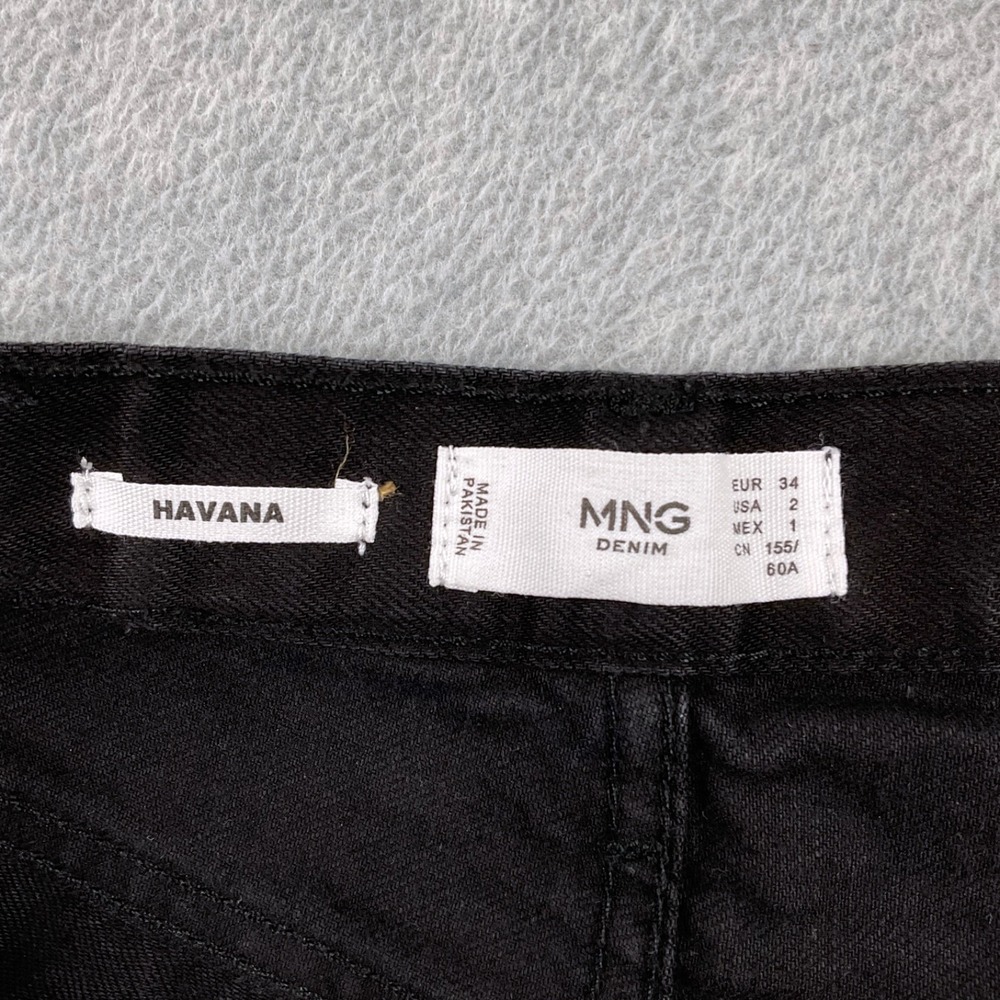 MNG Mango JeansHavana High Waisted Straight Leg‎ Black Frayed Hem Womens 2 NEW - Picture 8 of 16